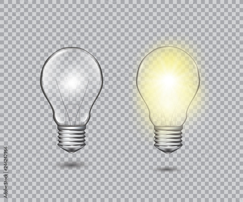 Set of realistic vector transparent light bulbs