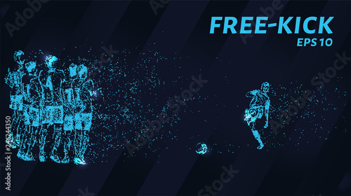Free kick. A grid of blue stars in the night sky. Glowing dots create a Free-kick shape. Football, penalty, sports and other concepts illustration or background.