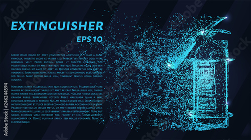 Extinguisher. A grid of blue stars in the night sky. Glowing dots create the shape of a fire extinguisher.