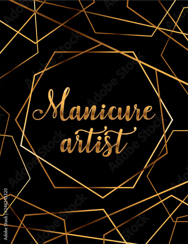 Manicure artist vector poster with gold headline