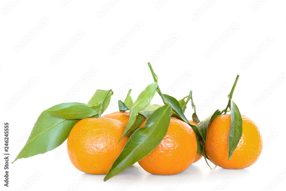 Fresh raw organic Tangerines clementine with green leaves isolated on a white background
Fresh raw organic Tangerines clementine with green leaves isolated on a white background