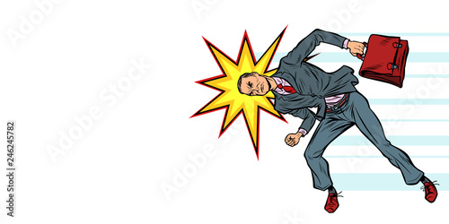 businessman ramming head obstacle