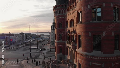 Aerial view of central Helsingborg, Sweden at sunset. R√•dhuset from bottom to top. photo