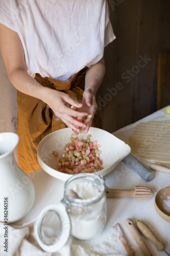 Woman making apple pie 