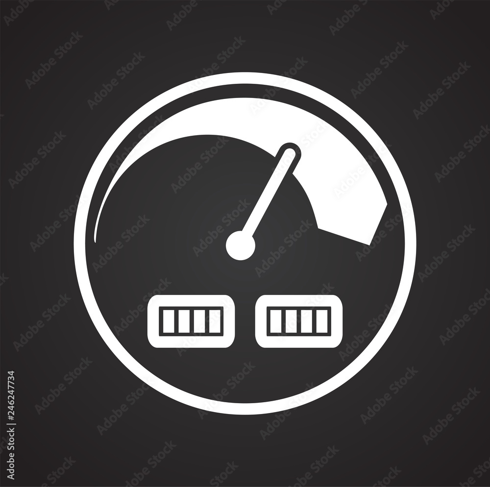 Analog gauge meter on black background for graphic and web design, Modern simple vector sign. Internet concept. Trendy symbol for website design web button or mobile app Analog gauge meter on black background for graphic and web design, Modern simple vector sign. Internet concept. Trendy symbol for website design web button or mobile app