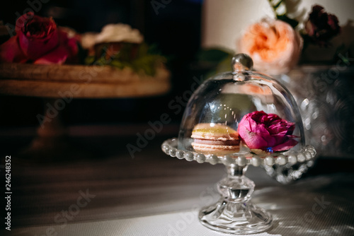 Delicious French bakery hidden under glass cover