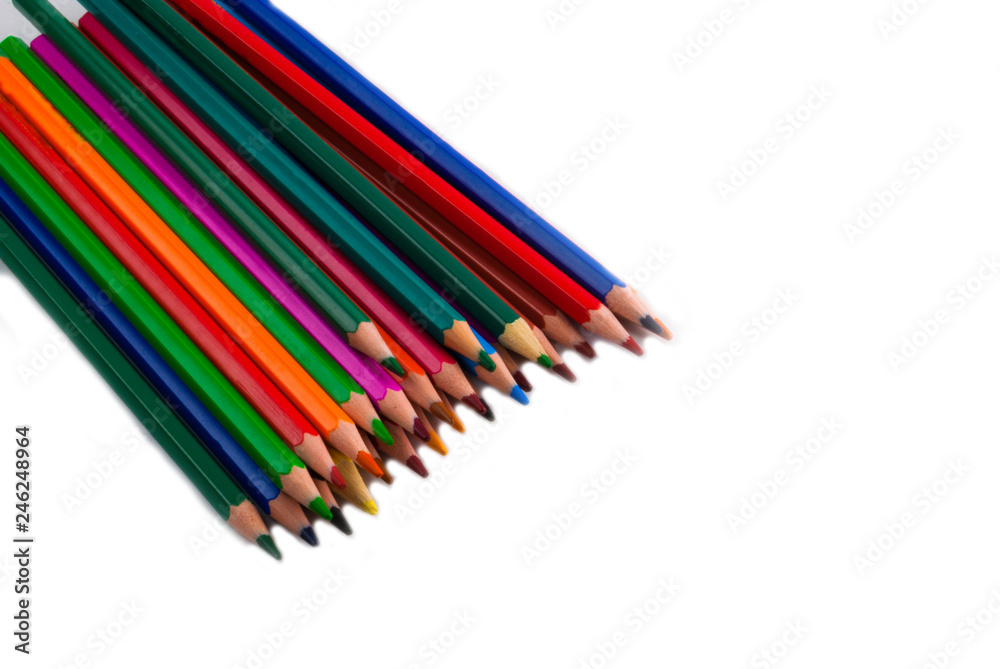COLORED PENCILS ON A WHITE BACKGROUND COLORED PENCILS ON A WHITE BACKGROUND