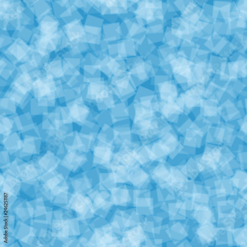 Abstract seamless pattern of randomly distributed translucent squares in light blue colors
