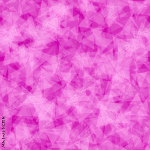 Abstract seamless pattern of randomly distributed translucent triangles in purple colors