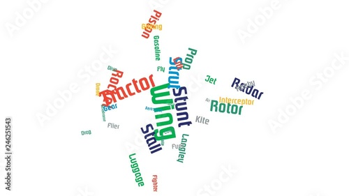 Airplane Aerodome Air Gliding Word Cloud Animation White Background photo