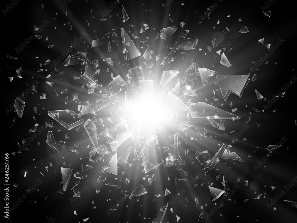 Shards of broken glass. Abstract explosion. Vector illustration