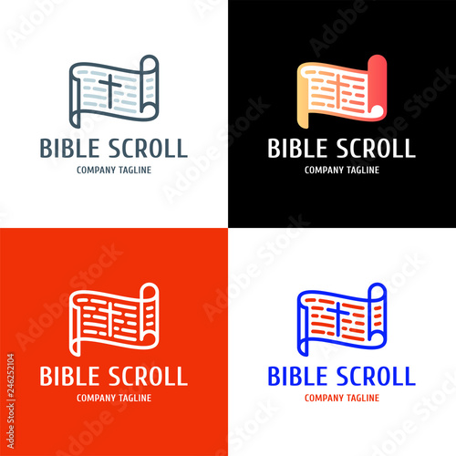 Biblical scroll with a cross in the center logo design. Logotype for a Christian organization or church
