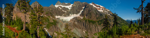 Curtis Glacier at the Foot of Imposing Mount Shuksan. Lower Curtis Glacier is in North Cascades National Park in the state of Washington. The glacier is on the western slopes of Mount Shuksan. photo