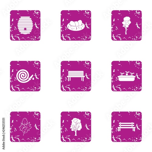 Private park icons set. Grunge set of 9 private park vector icons for web isolated on white background