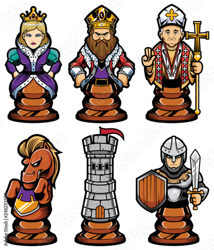 Chess Pieces Mascot Set