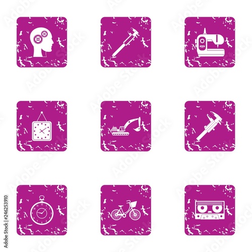 Work head icons set. Grunge set of 9 work head vector icons for web isolated on white background