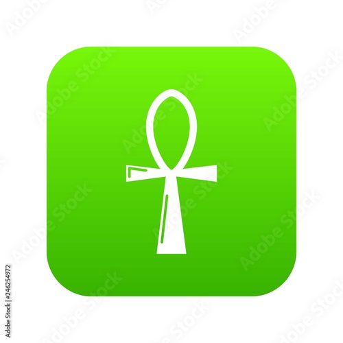 Ancient egyptian cross ankh icon green vector isolated on white background