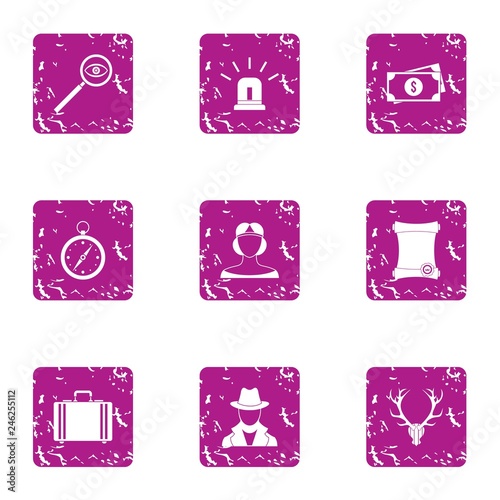 Scout icons set. Grunge set of 9 scout vector icons for web isolated on white background