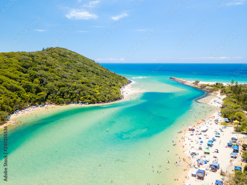 Tallebudgera Creek on a sunny day with blue water on the Gold Coast in Queensland, Australia
