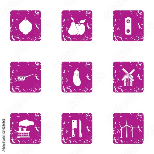 Powerful energy icons set. Grunge set of 9 powerful energy vector icons for web isolated on white background