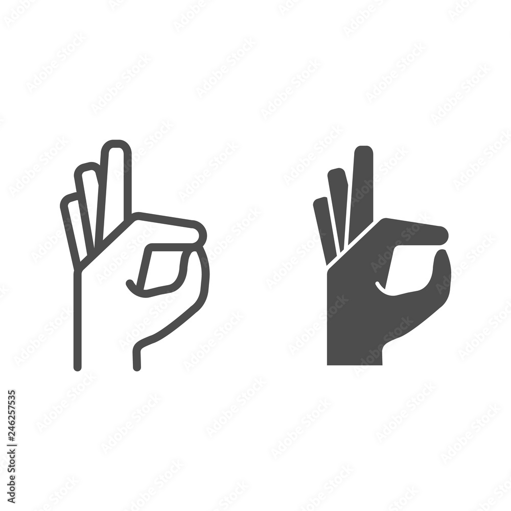 Gesture okay line and glyph icon. Ok hand gesture vector illustration isolated on white. Yes symbol outline style design, designed for web and app. Eps 10. - obrazy, fototapety, plakaty 