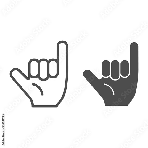 Hang loose gesture line and glyph icon. Shaka vector illustration isolated on white. Hand gesture outline style design, designed for web and app. Eps 10. photo