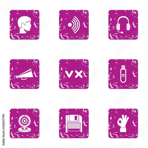 Overhear icons set. Grunge set of 9 overhear vector icons for web isolated on white background