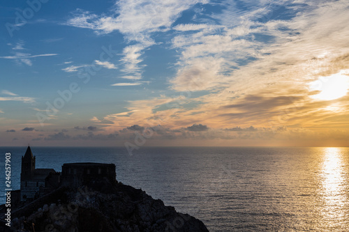 Church of St. Peter at sunset in Porto Venere, Liguria, Italy © fabianodp