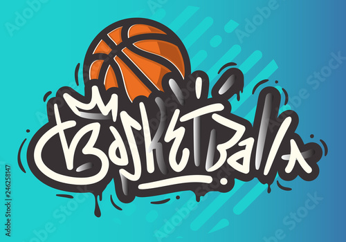 Basketball Themed Hand Drawn Brush Lettering Calligraphy Graffiti Tag Style Type Design Vector Graphic