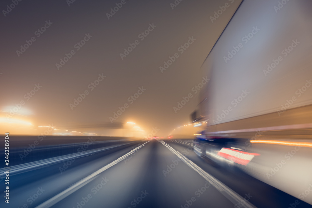 Fast night driving on highway, view from inside of a car Fast night driving on highway, view from inside of a car