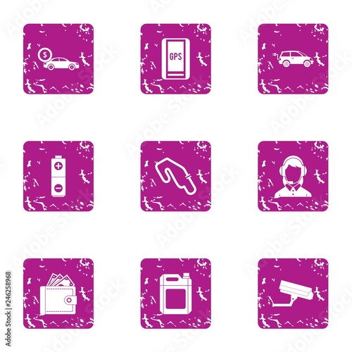 Racing day icons set. Grunge set of 9 racing day vector icons for web isolated on white background