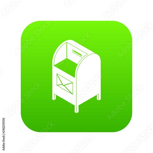 Street postbox icon green vector isolated on white background