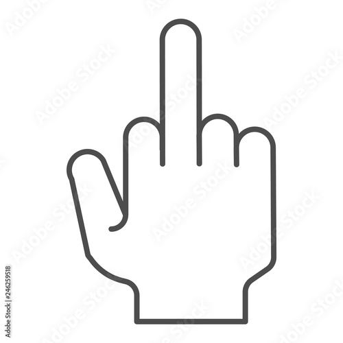 Fuck you hand thin line icon. Middle finger up gesture vector illustration isolated on white. Obscene gesture outline style design, designed for web and app. Eps 10.