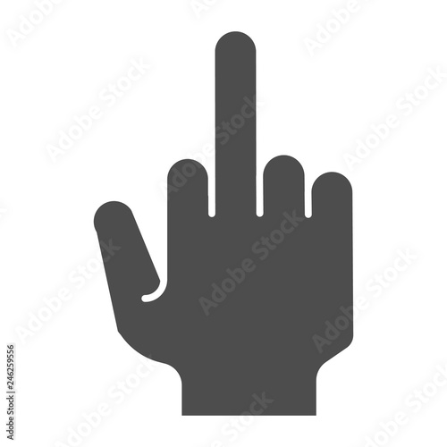 Fuck you hand solid icon. Middle finger up gesture vector illustration isolated on white. Obscene gesture glyph style design, designed for web and app. Eps 10.