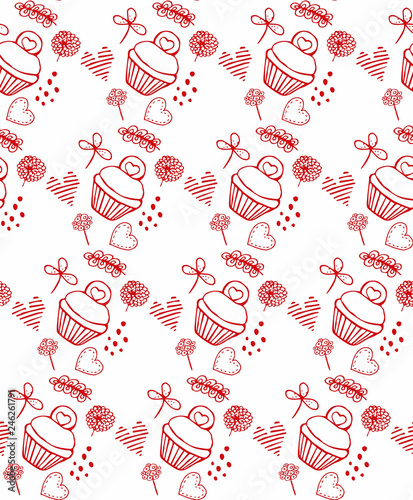 red pattern kuki and flowers vector illustration