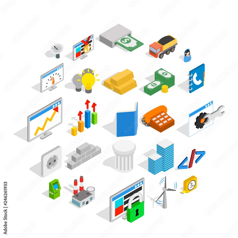 Big trade icons set. Isometric set of 25 big trade vector icons for web isolated on white background Big trade icons set. Isometric set of 25 big trade vector icons for web isolated on white background