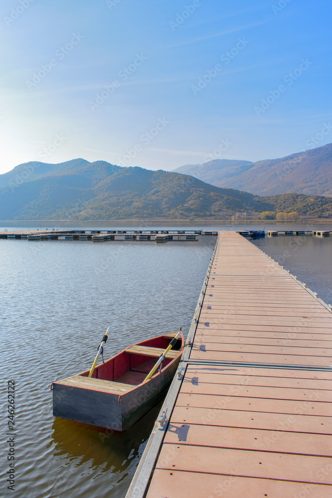 Obraz premium A floating platform in Lake Zazari in Florina Macedonia in Greece