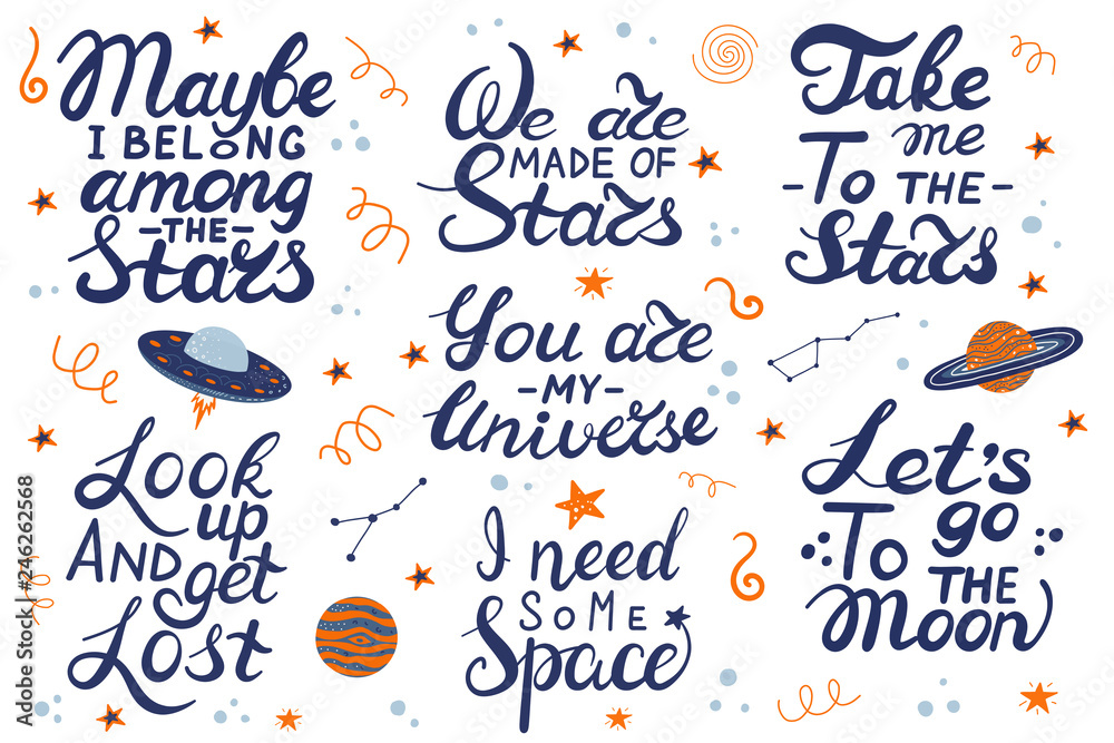 Lets go to the moon. Hand drawing lettering for a poster on the theme of space.