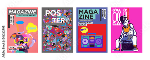 Cover and Poster Design Template for Magazine. Trendy Vector Typography and Colorful Illustration Collage for Cover and Page Layout Design Template in eps10. photo