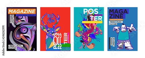 Cover and Poster Design Template for Magazine. Trendy Vector Typography and Colorful Illustration Collage for Cover and Page Layout Design Template in eps10.