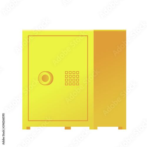 Gold bank safe for safekeeping of money isolated on white. Vector ilustration.