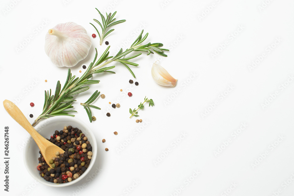 Herbs and spices on white background Herbs and spices on white background