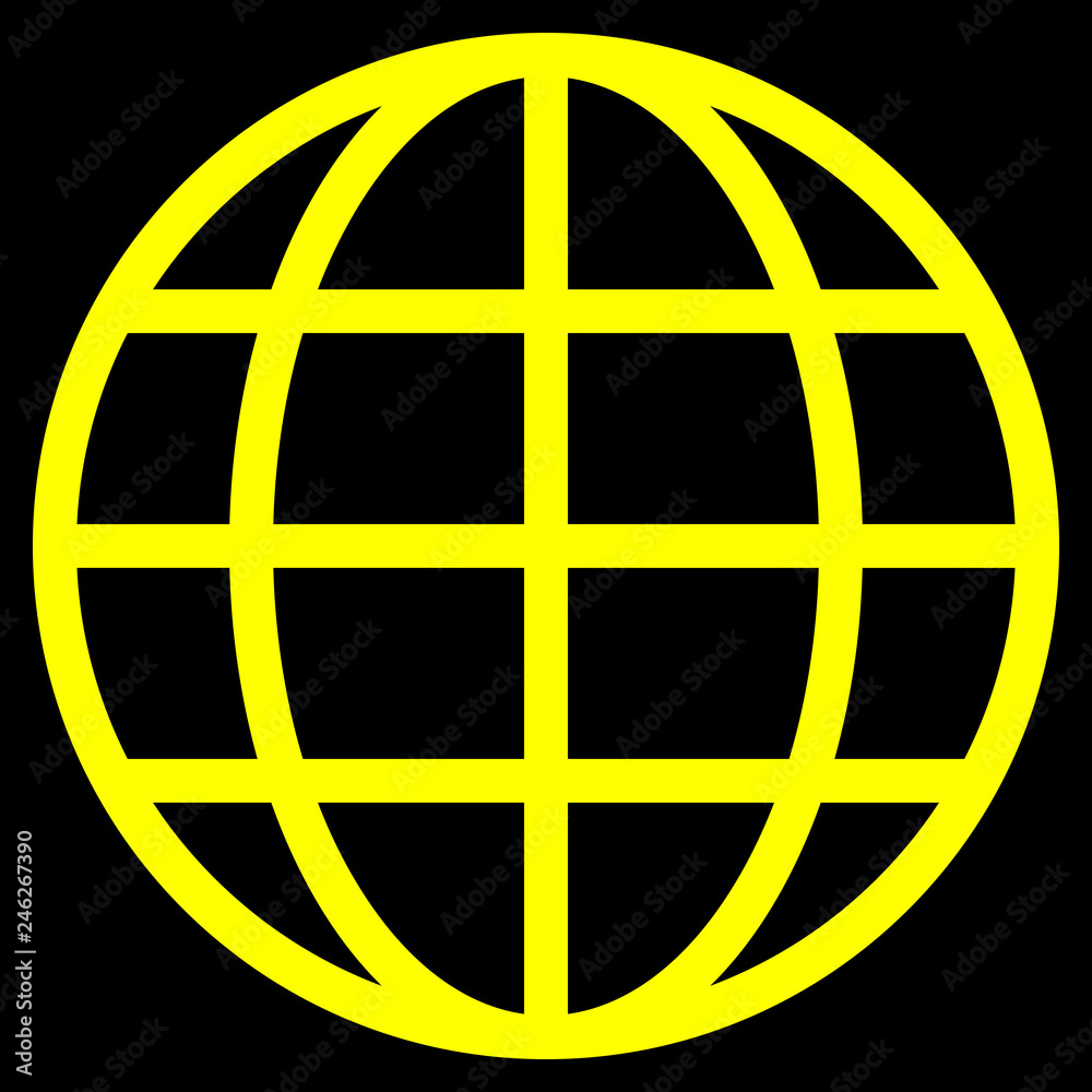 Globe symbol icon - yellow simple, isolated - vector