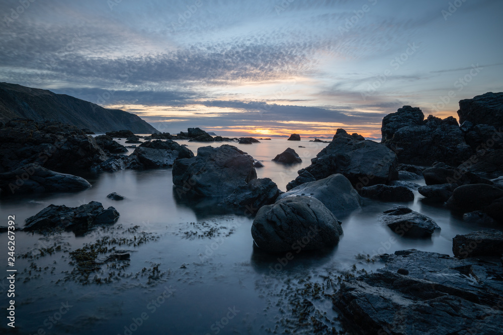 Sunset on the Wellington coast in New Zealand