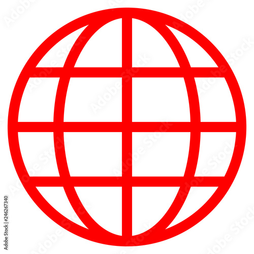 Globe symbol icon - red simple, isolated - vector