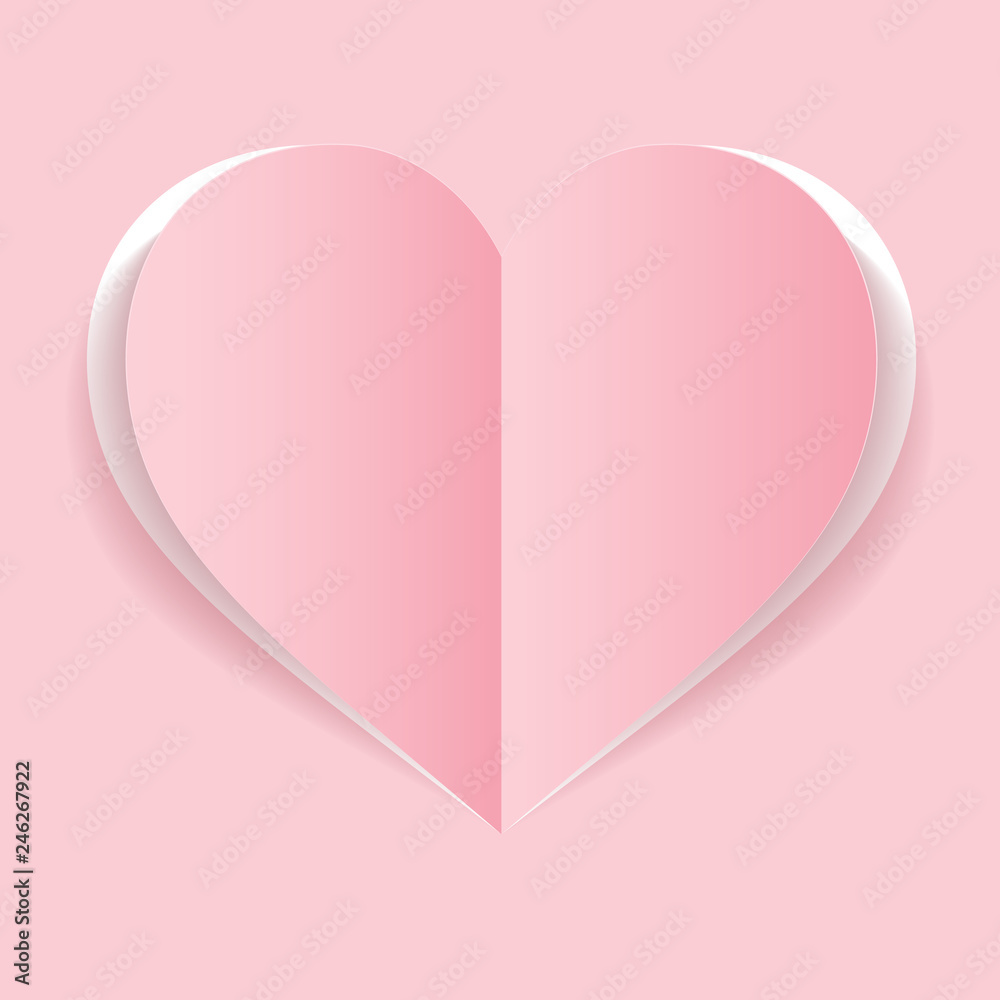 vector pink paper heart on pink background