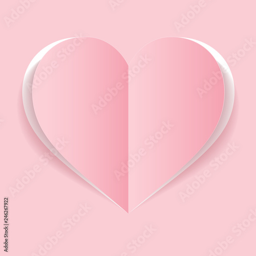 vector pink paper heart on pink background