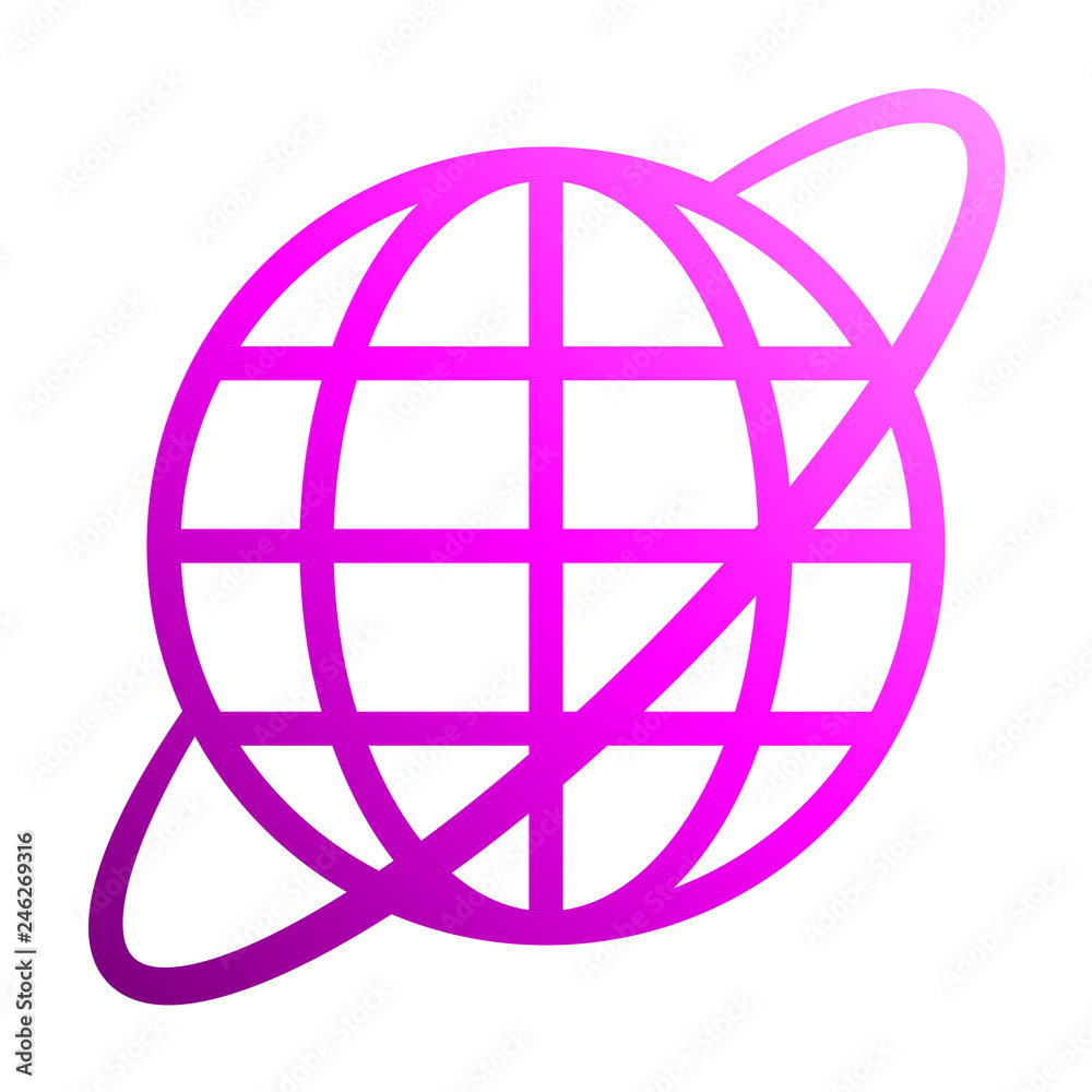 Globe symbol icon with orbit - purple gradient, isolated - vector Globe symbol icon with orbit - purple gradient, isolated - vector