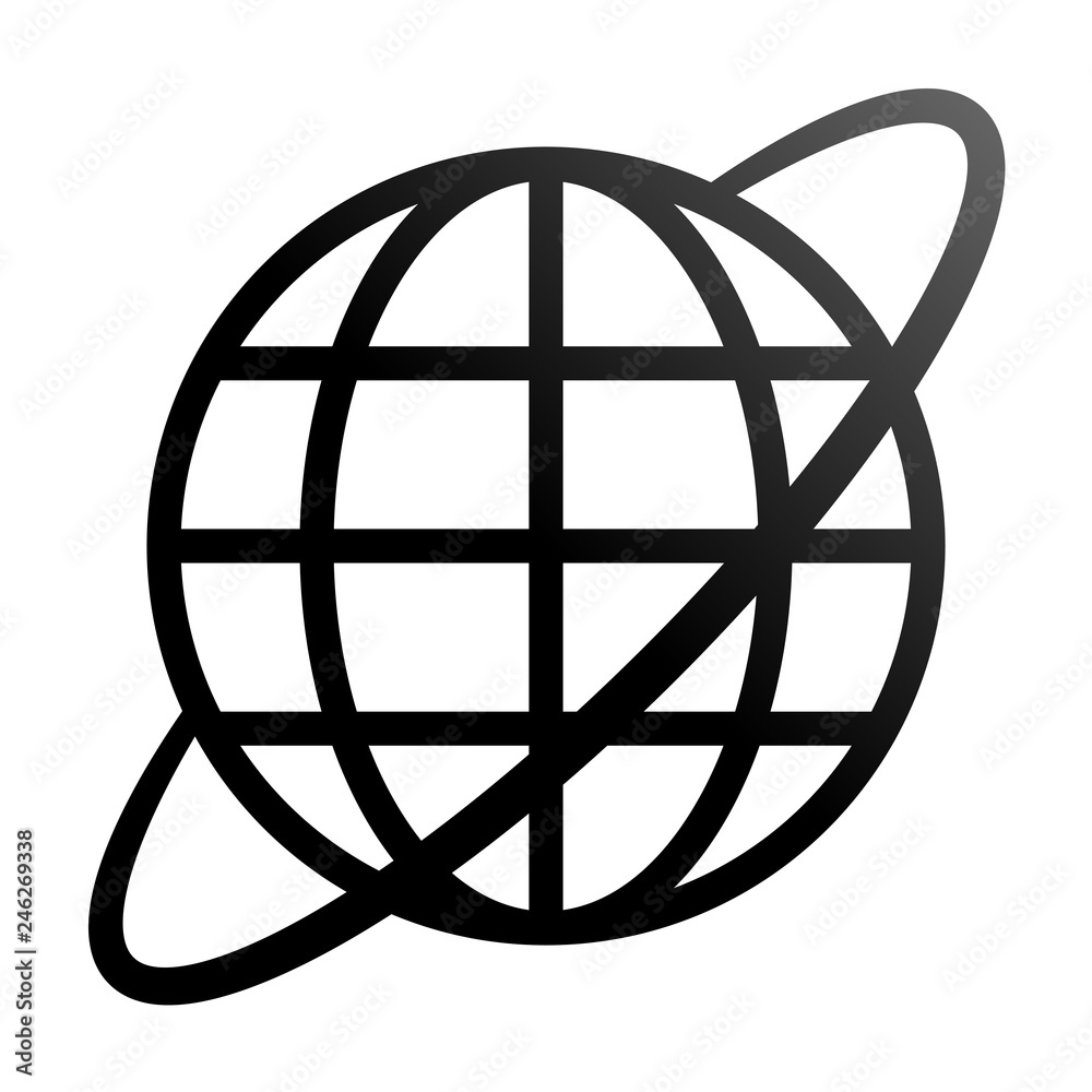 Obraz Globe symbol icon with orbit - black gradient, isolated - vector