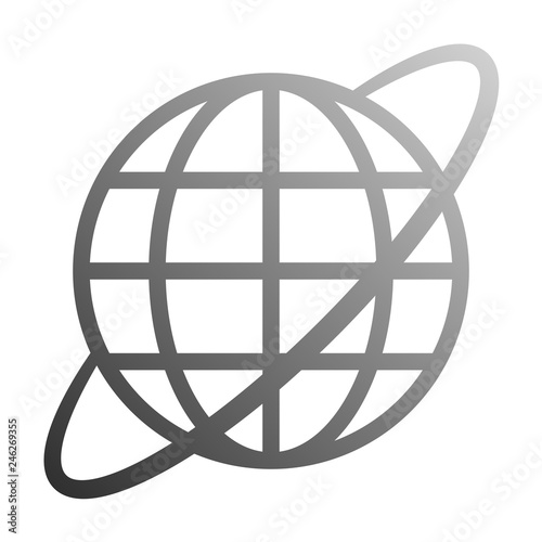 Globe symbol icon with orbit - gray gradient, isolated - vector